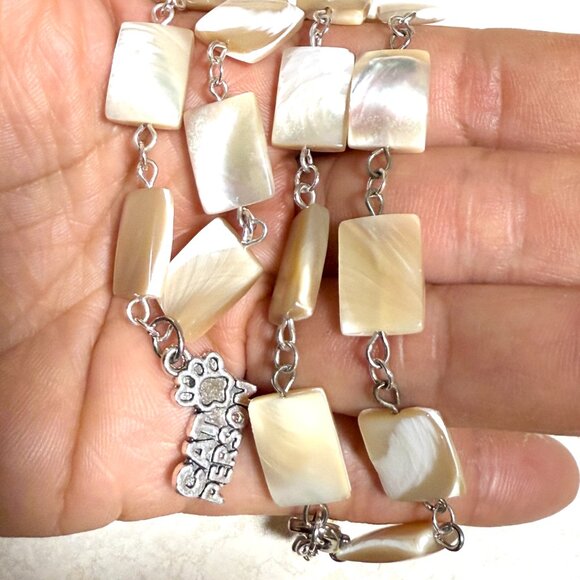 Rectangular Mother of Pearl Beaded Short Necklace + Cat Person Paw Print Pendant - Picture 14 of 14